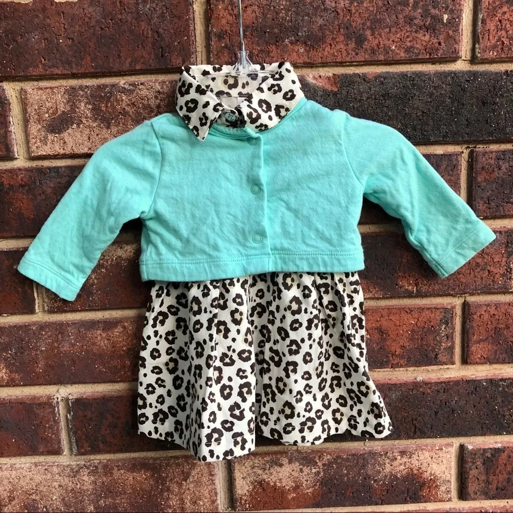 Carter’s Leopard Dress w Mint Green Sweater Inf 3m